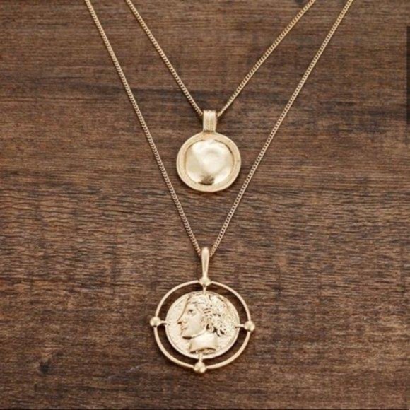 NEW Gold Vintage Coin Double Layer Necklace - Picture 4 of 7